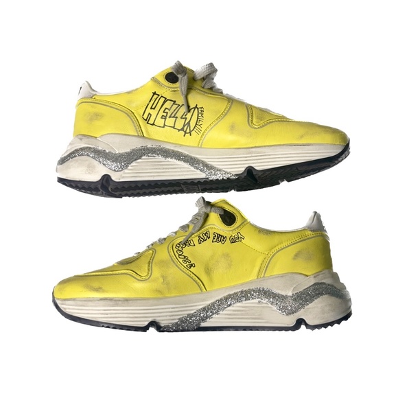 GOLDEN GOOSE WMNS Running Sole in Yellow Nappa with pink glitter star US8/EU38 - Picture 7 of 10